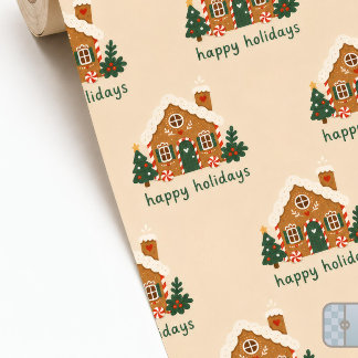 Whimsical Gingerbread House Happy Holidays Wrapping Paper
