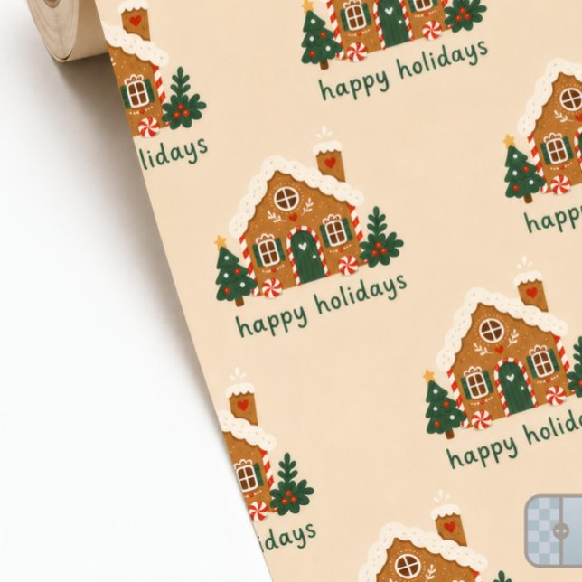 Whimsical Gingerbread House Happy Holidays  Wrapping Paper (Creator Uploaded)
