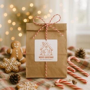 Whimsical Gingerbread House Merry Christmas Square Sticker