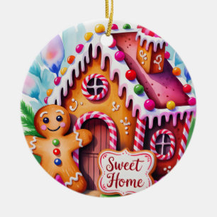Whimsical Gingerbread House "Sweet Home" Ceramic Tree Decoration