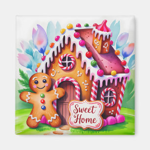 Whimsical Gingerbread House "Sweet Home" Magnet