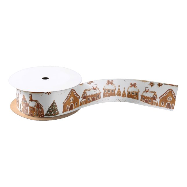 Whimsical Gingerbread Houses Christmas Village Satin Ribbon (Spool)
