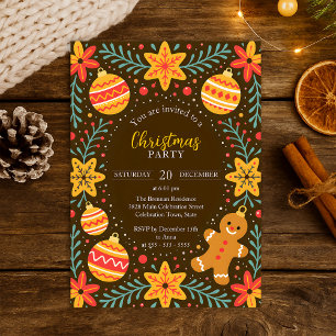 Whimsical Gingerbread Man and Ornaments Christmas Invitation