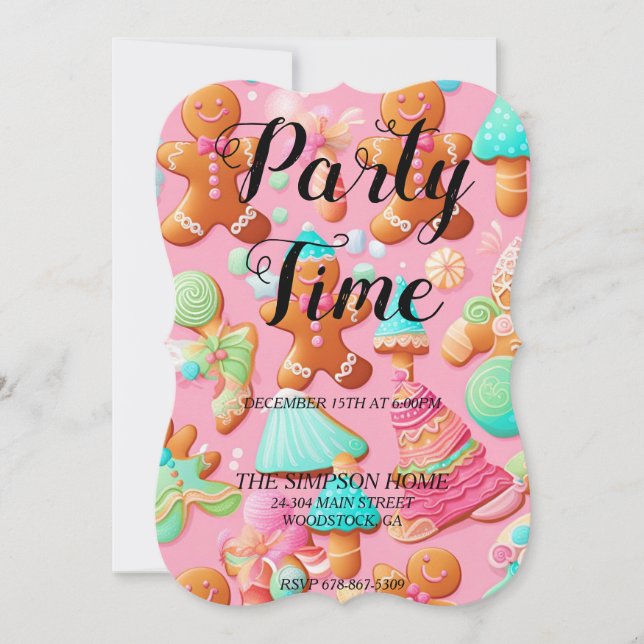 Whimsical Gingerbread Man Christmas Invitation (Front)