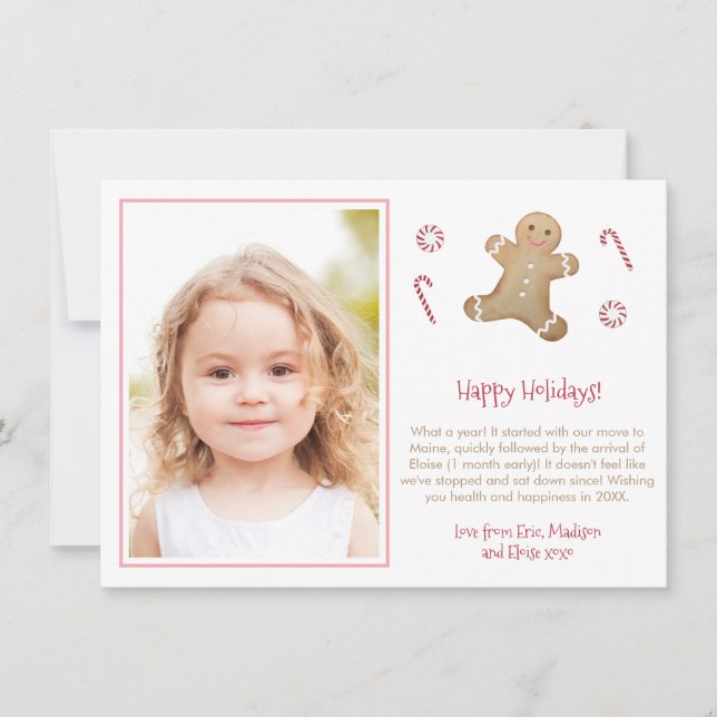 Whimsical Gingerbread Man Little Girl Classroom Holiday Card (Front)