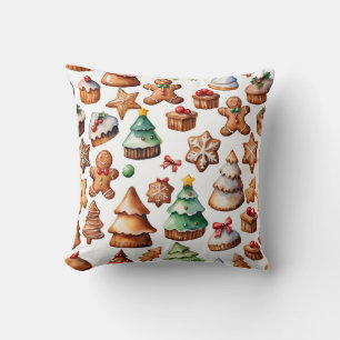 Whimsical Gingerbread Pattern Christmas No Photo Cushion
