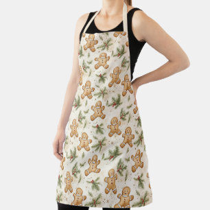 Whimsical Gingerbread & Pine Holiday Pattern Apron