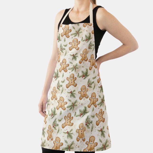 Whimsical Gingerbread & Pine Holiday Pattern Apron (Insitu)