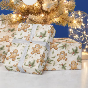 Whimsical Gingerbread & Pine Holiday Pattern Wrapping Paper