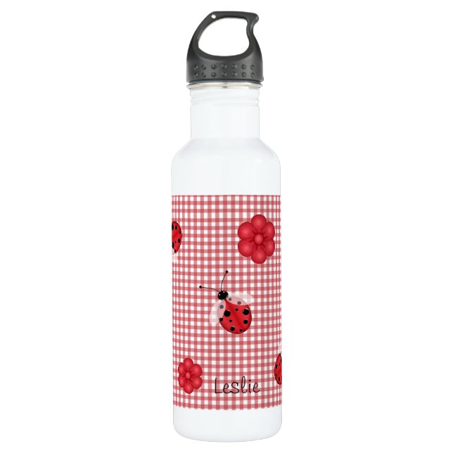 Whimsical Gingham & Ladybugs 710 Ml Water Bottle (Front)