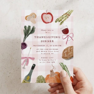 Whimsical Gingham Thanksgiving Dinner Party  Invitation