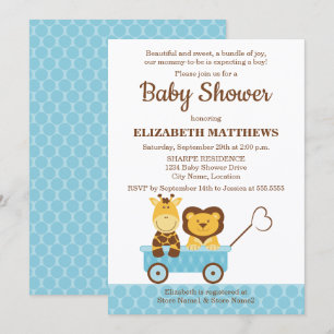Whimsical Giraffe and Lion Baby Shower Invitation