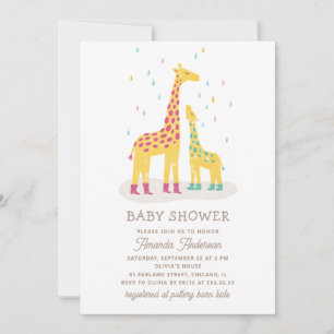 Whimsical Giraffe Baby Shower   Colourful Raindrop Invitation
