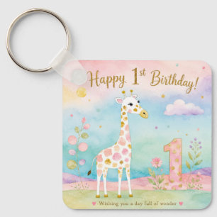 Whimsical Giraffe First Birthday Wonder Key Ring