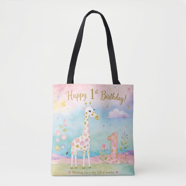 Whimsical Giraffe First Birthday Wonder Tote Bag (Front)