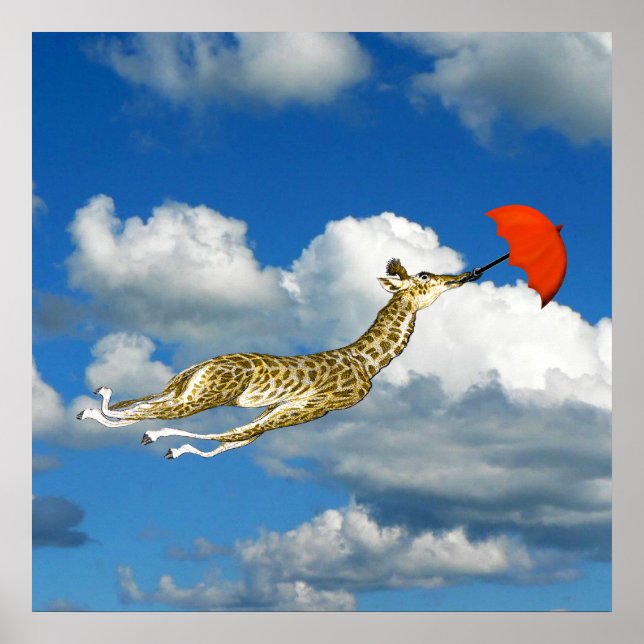 Whimsical Giraffe In the Clouds Poster (Front)