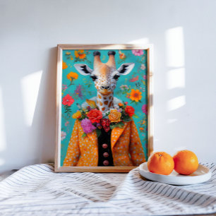 Whimsical Giraffe in Vibrant Floral Decoupage Tissue Paper