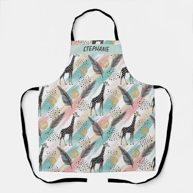 Whimsical Giraffe Polka Dot Pattern – Pastel Apron (Front)