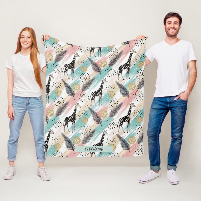 Whimsical Giraffe Polka Dot Pattern – Pastel Fleece Blanket (In Situ)