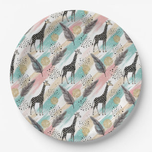 Whimsical Giraffe Polka Dot Pattern – Pastel Paper Plate