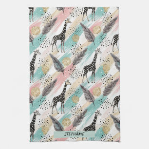 Whimsical Giraffe Polka Dot Pattern – Pastel Tea Towel