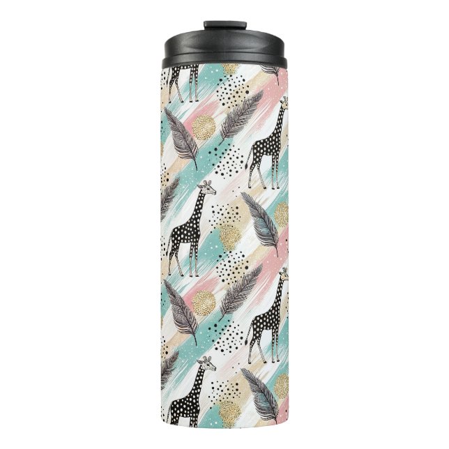 Whimsical Giraffe Polka Dot Pattern – Pastel Thermal Tumbler (Front)