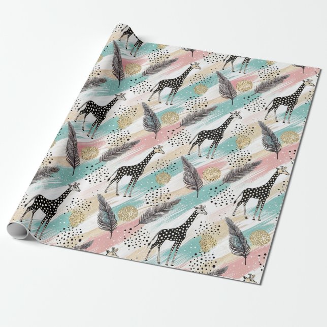 Whimsical Giraffe Polka Dot Pattern – Pastel Wrapping Paper (Unrolled)