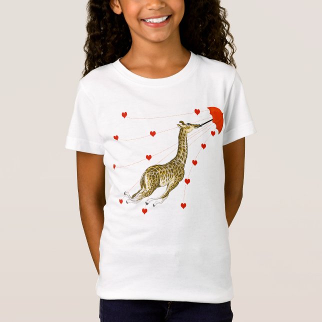 Whimsical Giraffe Red Heart T-shirts (Front)