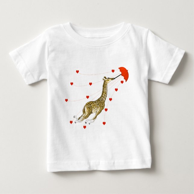 Whimsical Giraffe Red Hearts T-shirts (Front)