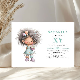 Whimsical Girl 1st Birthday Pastel Purple Green  Invitation