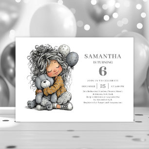Whimsical Girl 4th Birthday Black Gold Party  Invitation