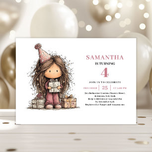 Whimsical Girl 4th Birthday Invitation Pink Kit