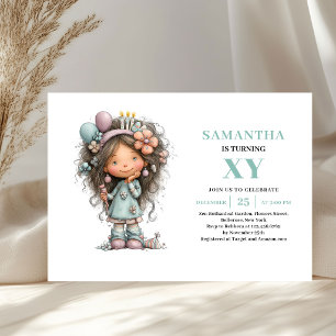 Whimsical Girl 6th Birthday Pastel Green invitatio Invitation