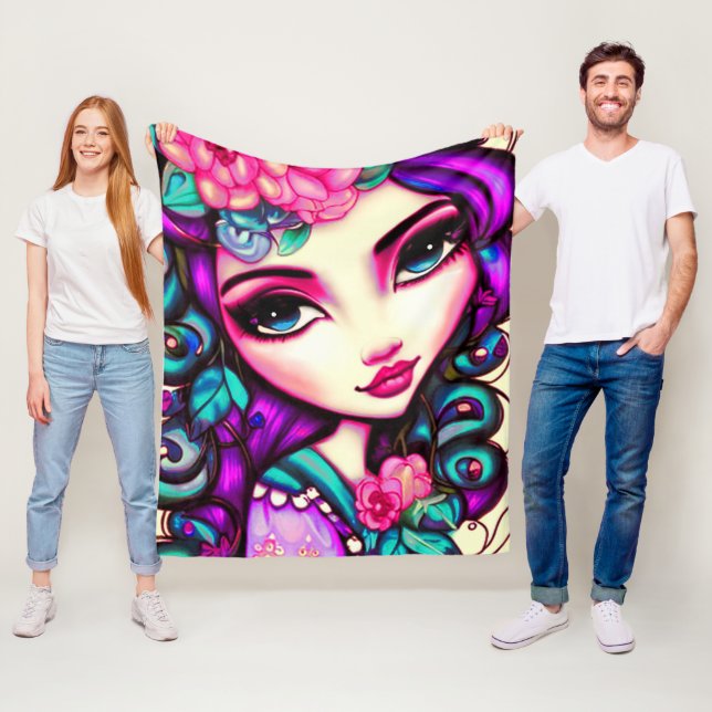 Whimsical Girl Artistic  Fleece Blanket (In Situ)
