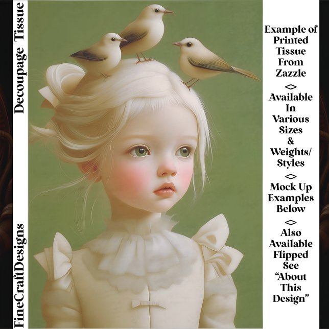 Whimsical Girl, Birds In Her Hair EV9RZ Decoupage Tissue Paper (Creator Uploaded)