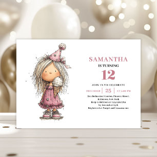 Whimsical Girl Birthday Invitation Dusty Pink Fun