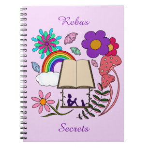   Whimsical girl book dog rainbow mushrooms floral