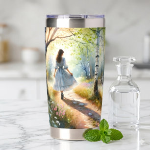 Whimsical Girl Dancing Through Birch Forest Insulated Tumbler