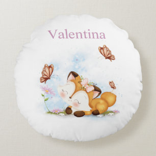 Whimsical Girl Fox & Butterfly Pillow Custom Name