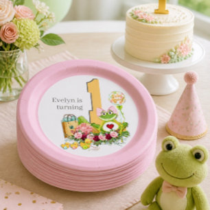 Whimsical Girl Frog   Personalised Birthday Paper Plate