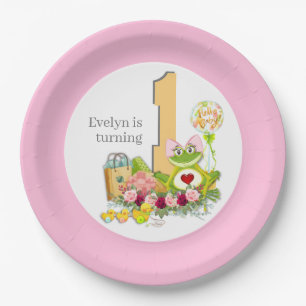 Whimsical Girl Frog   Personalized Birthday Paper Plate