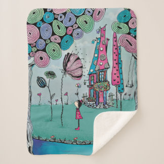 Whimsical Girl Illustration Sherpa Blanket