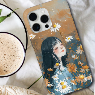 Whimsical Girl in Daisy Field: April Birth Flower iPhone 15 Pro Max Case