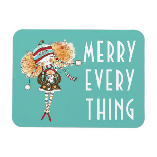 Whimsical Girl Merry Everything  Christmas  Magnet