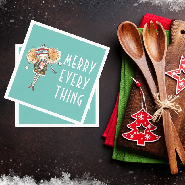 Whimsical Girl Merry Everything  Christmas  Napkin (Creator Uploaded)