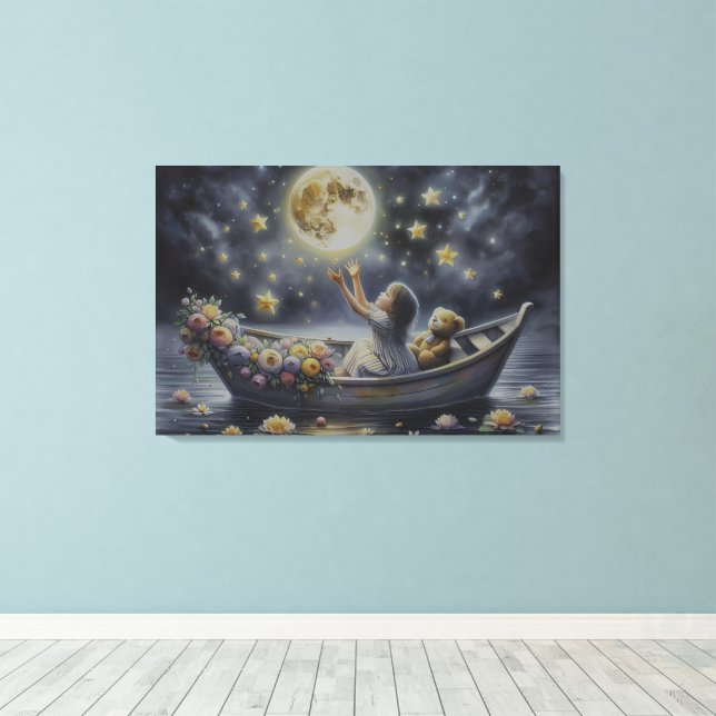 Whimsical Girl Moon Dream Fantasy Scene Canvas Print (Insitu(Wood Floor))