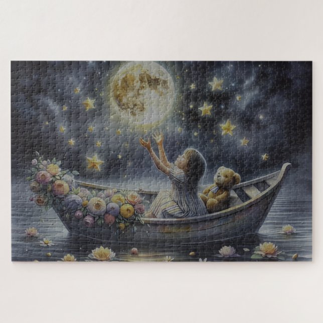 Whimsical Girl Moon Dream Fantasy Scene Jigsaw Puzzle (Horizontal)