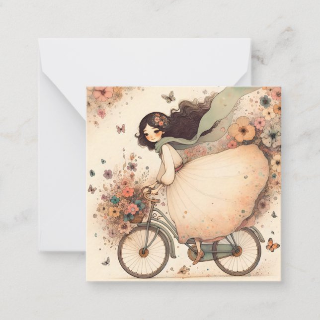 Whimsical Girl on a Bicycle Card (Front)