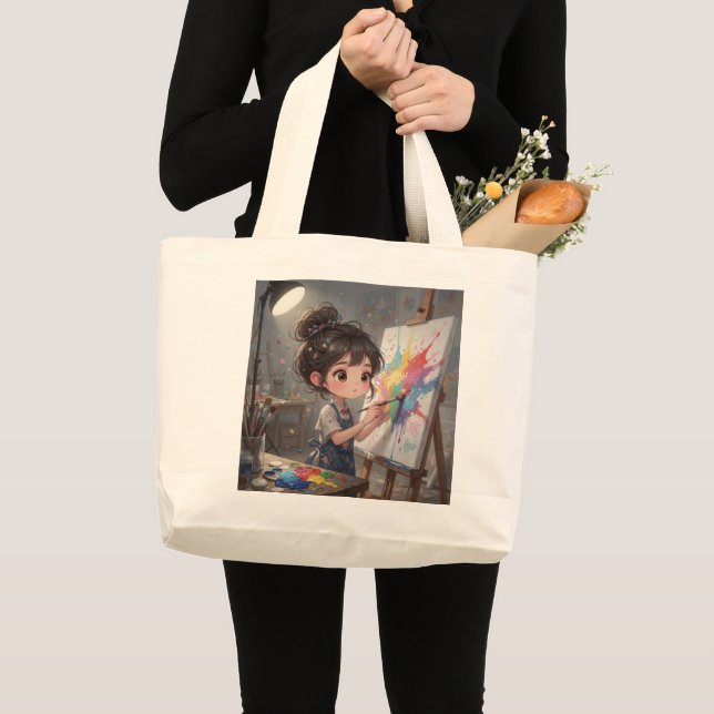 Whimsical Girl Painter Tote Bag (Front (Product))