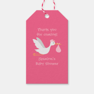 Whimsical Girl Stork Baby Shower Gift Tags